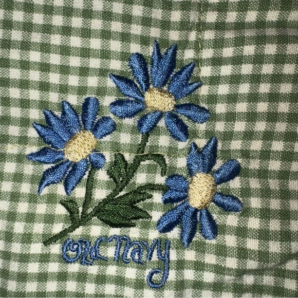 Vintage - Old Navy Green Gingham Placemat Set with Blue Floral Embroidery - Picture 2 of 3